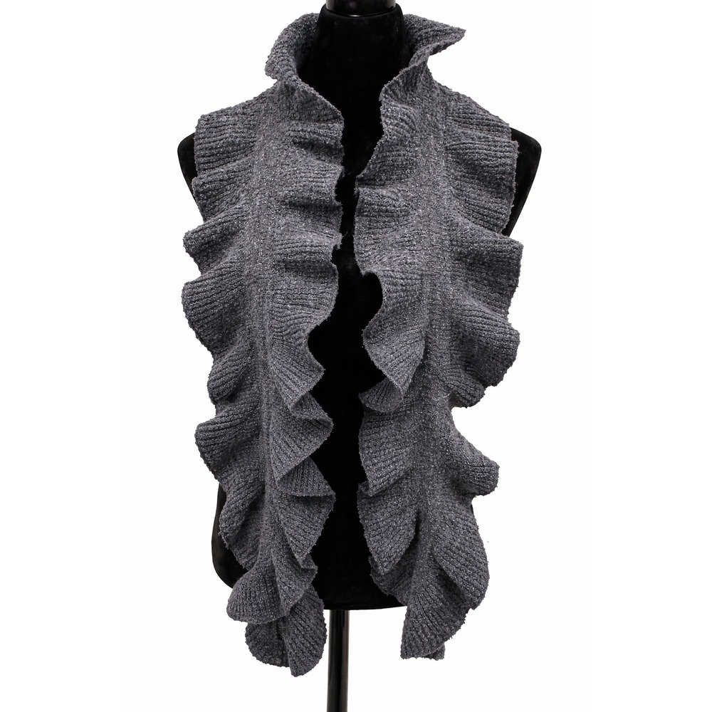 Coldwater Creek Women's Rectangular Ruffled Fashion Scarf One Size Gray Knit